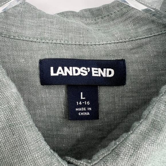 Lands End Top Womens L Linen Green Button Up Lightweight Classic Capsule - Picture 4 of 6